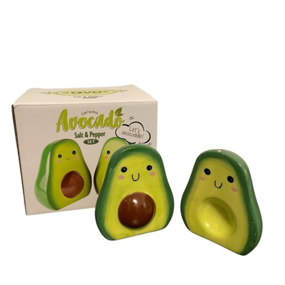 Ceramic Avocado Salt and Pepper Shaker Set Green Novelty‎ Kitchen Decor with Box
